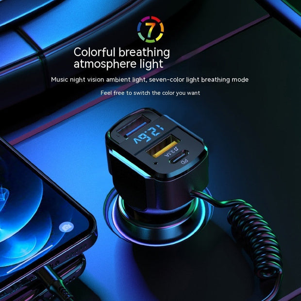 Car 3-in-1 Spring Wire Fast Charge Mobile Phone Charging Plug
